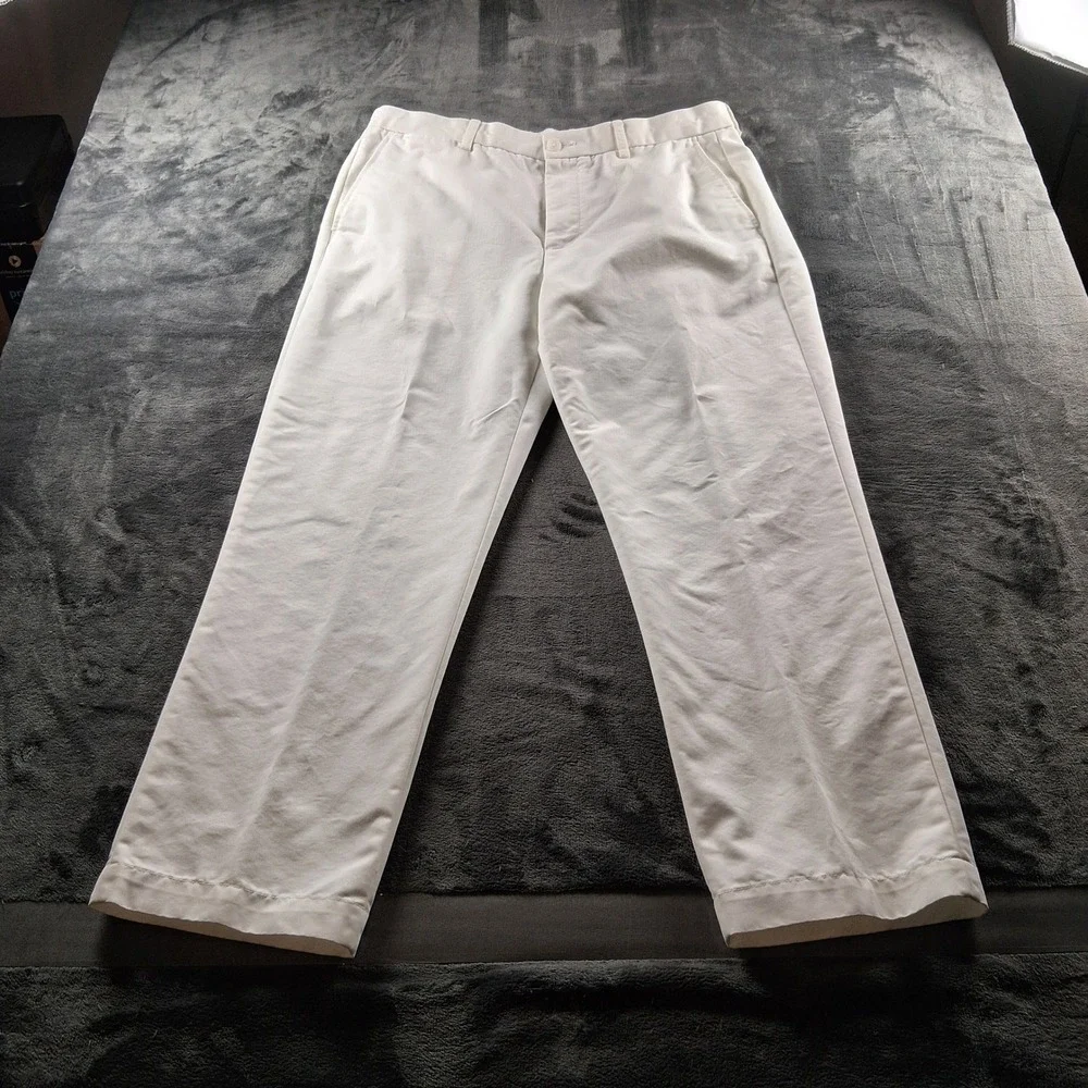 Roundtree & Yorke Chino Pants Mens 38x30 White Cotton Blend Straight Leg Casual